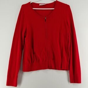 Ricki's Sweater Women's Size Large Cardigan Red Long Sleeve Full Zip Office